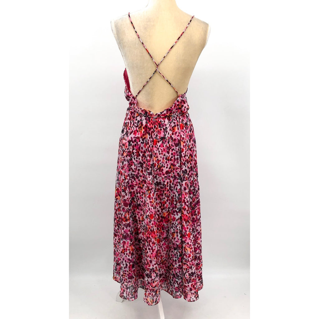 REISS Women's Pippa Floral Printed Midi Dress Size 12 Pink Sleeveless NWT