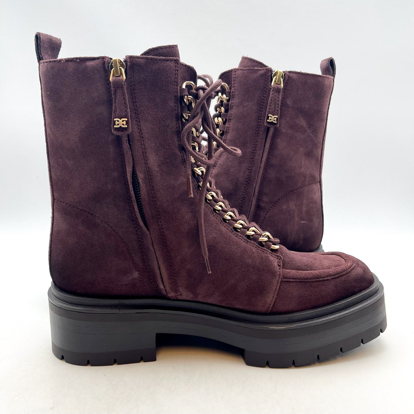 Sam Edelman Women Lovrin Platform Combat Boot US 8 M EU 38.5 Burgundy Suede NWOB