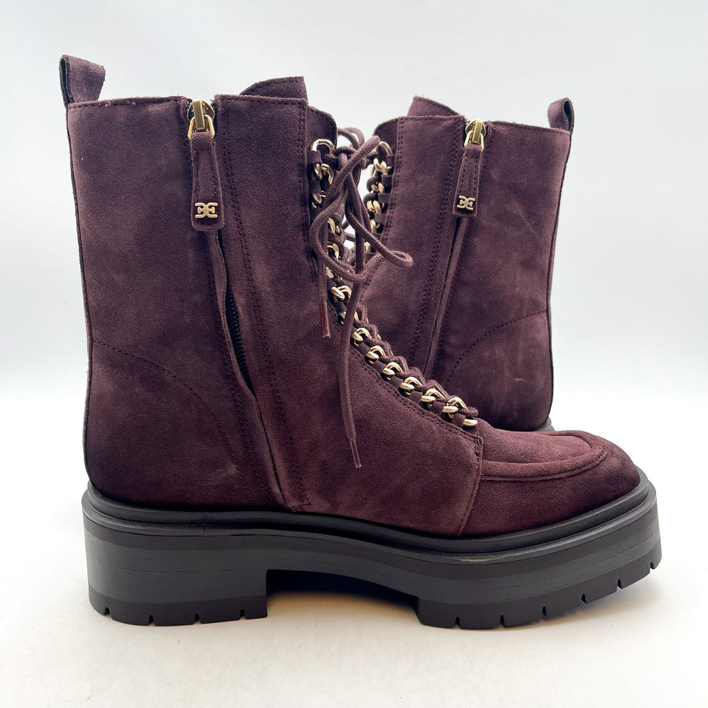 Sam Edelman Womens Lovrin Platform Combat Boots Size 8 Red Burgundy Suede NWOB