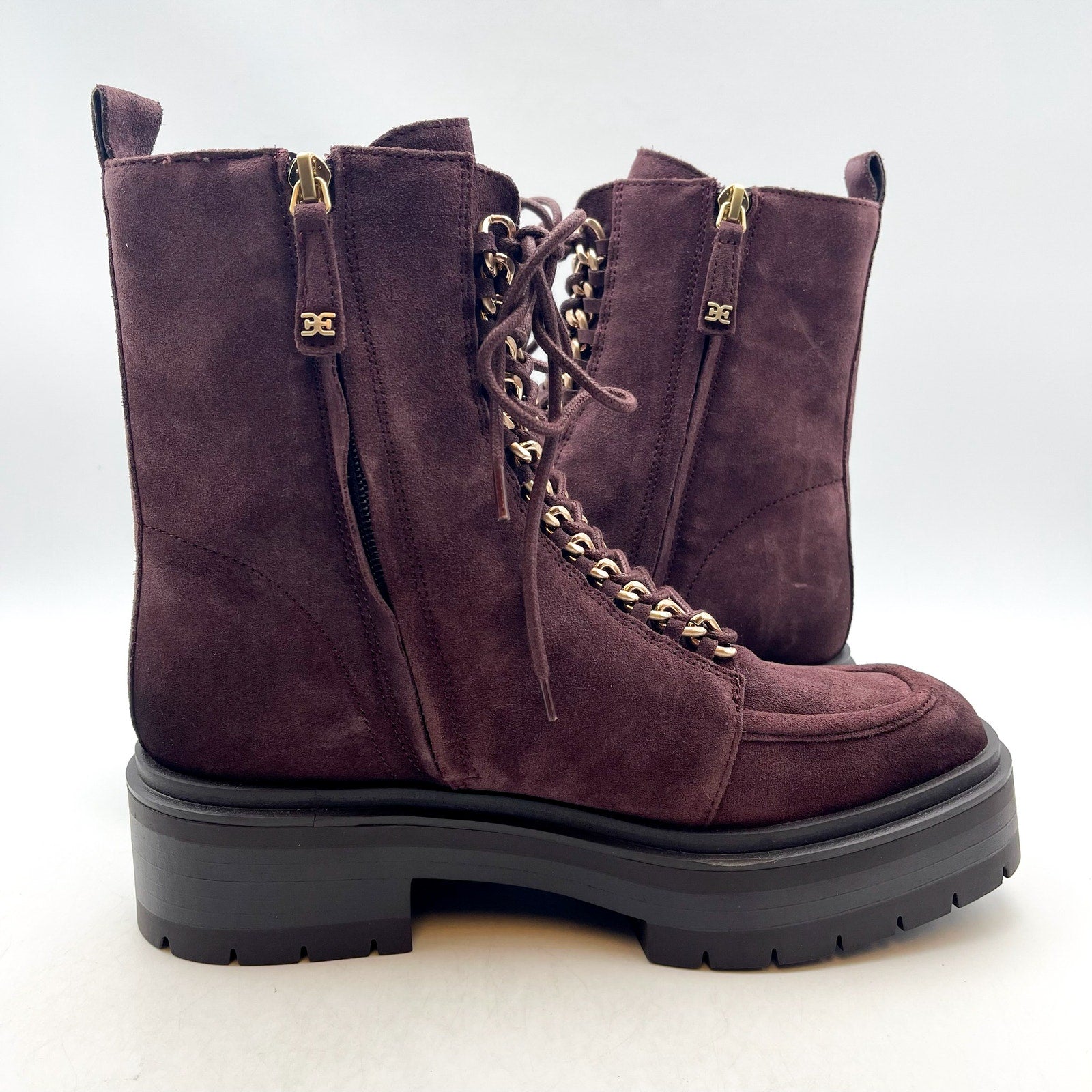 Sam Edelman Womens Lovrin Platform Combat Boots Size 8 Red Burgundy Suede NWOB