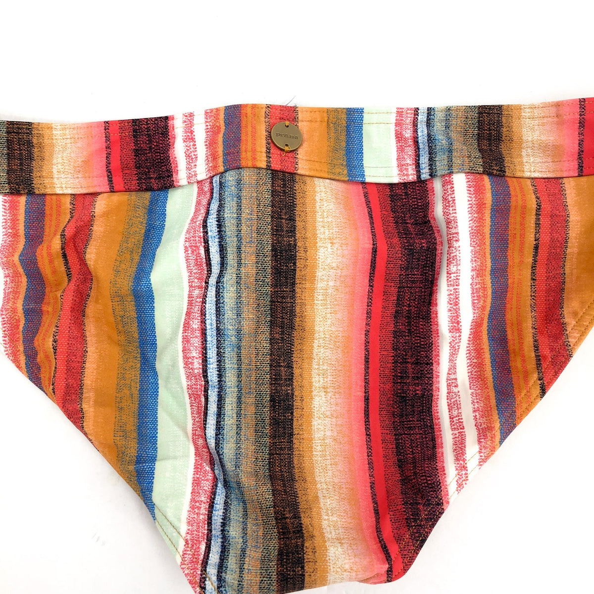 PRANA Women's Ramba Bikini Bottom Large Multi Baja Stripe Mid Rise Banded NWT