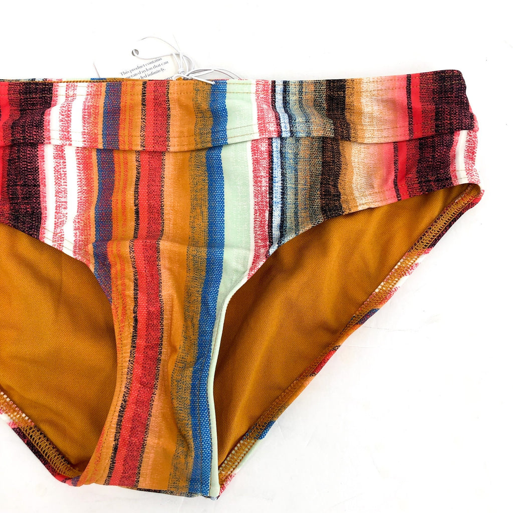 PRANA Women's Ramba Bikini Bottom Large Multi Baja Stripe Mid Rise Banded NWT