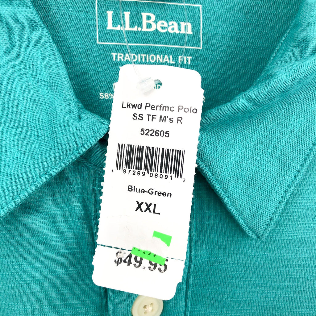 L.L.BEAN Mens Lakewashed Performance Polo Shirt XXL Blue-Green Short-Sleeve NWT