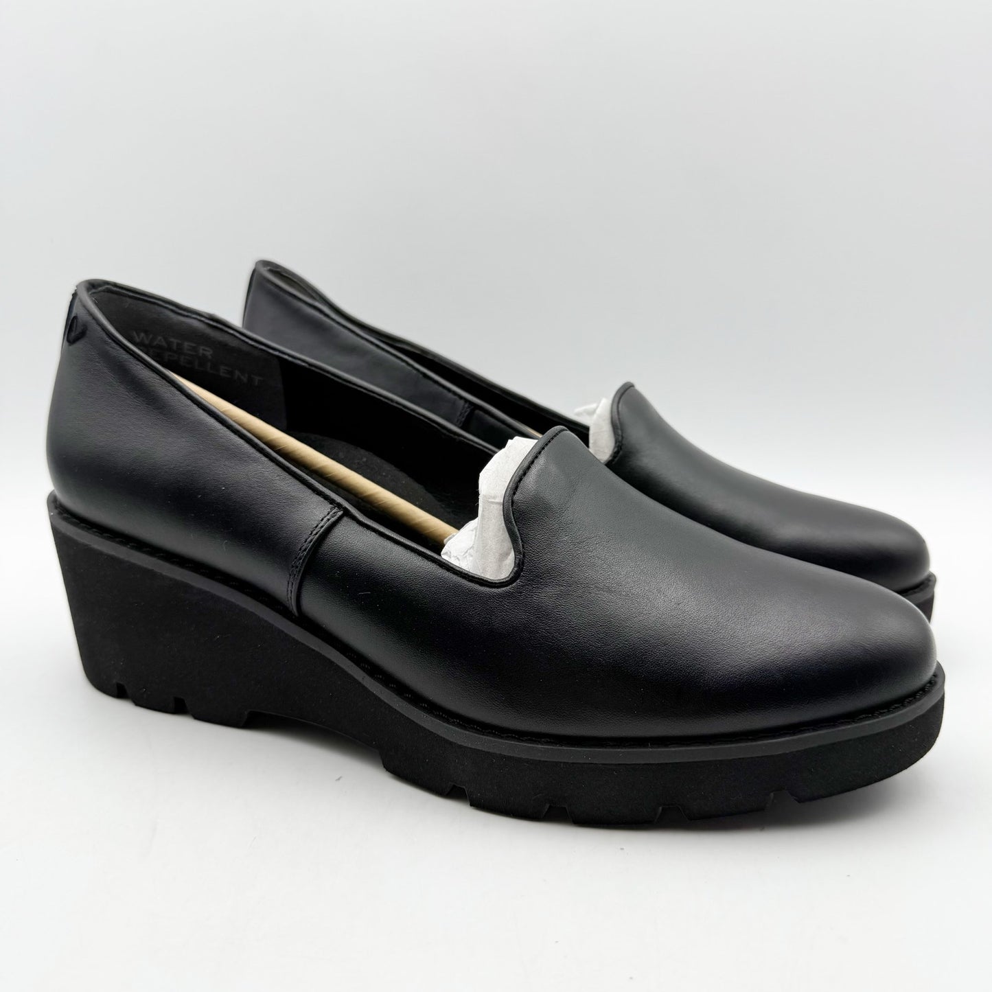 Vionic Womens Willa Wedge Loafers US 9 M EU 40 Black Leather Slip On NWOB