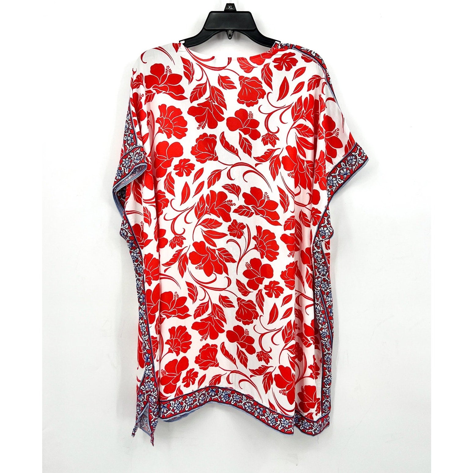 TOMMY BAHAMA Women's Fiori Border Beach Tunic Cover Up Large XL White Red NWT