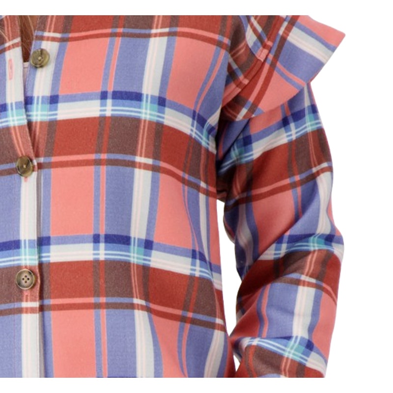 CANDACE CAMERON BURE Ruffle Sleeve Shirt Jacket XS Pink Blossom Plaid NWOT