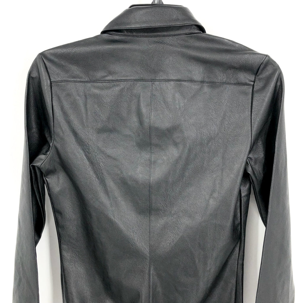 COMMANDO Women's Faux Leather Bodysuit Large Black Lightweight Button Down NWT