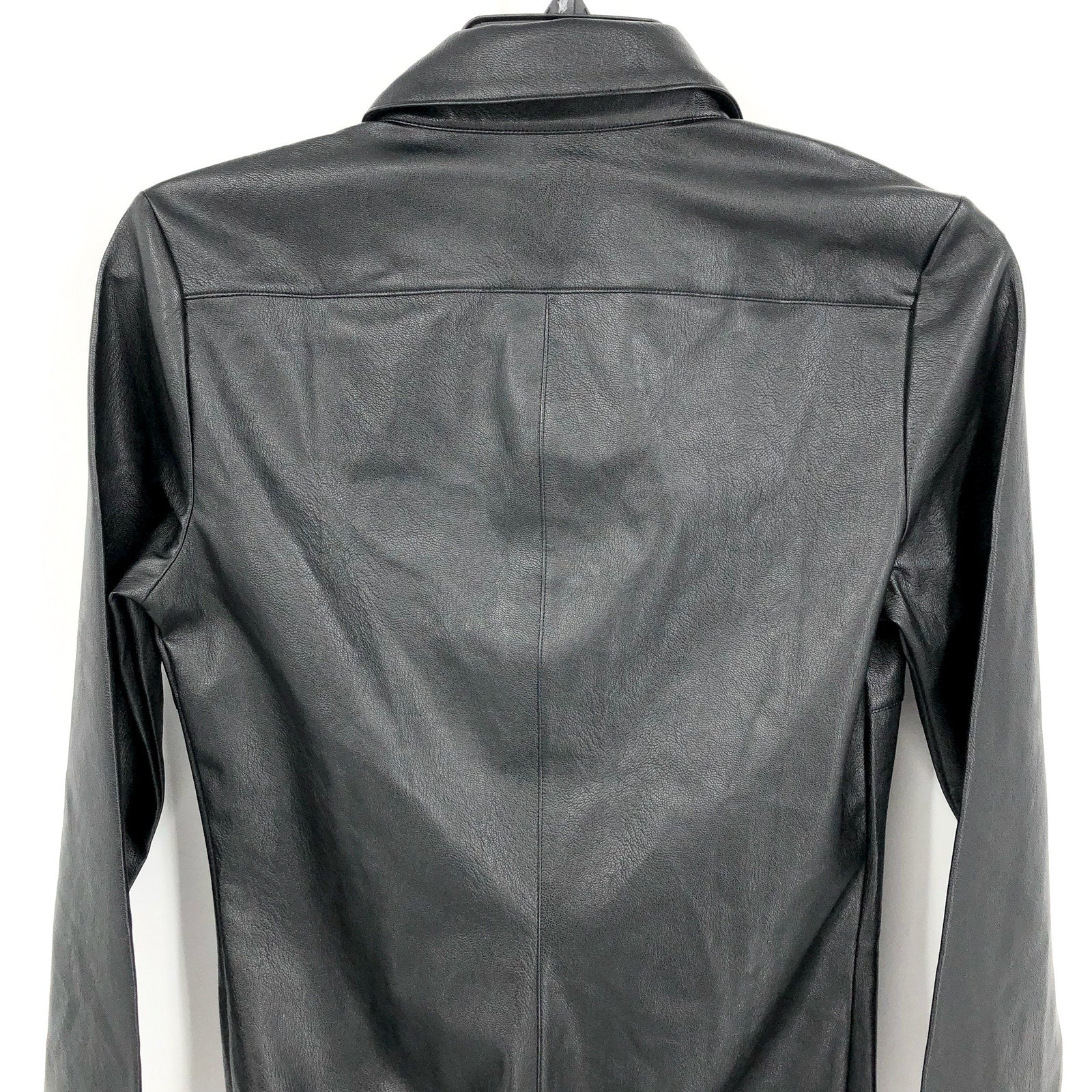 COMMANDO Women's Faux Leather Bodysuit Large Black Lightweight Button Down NWT