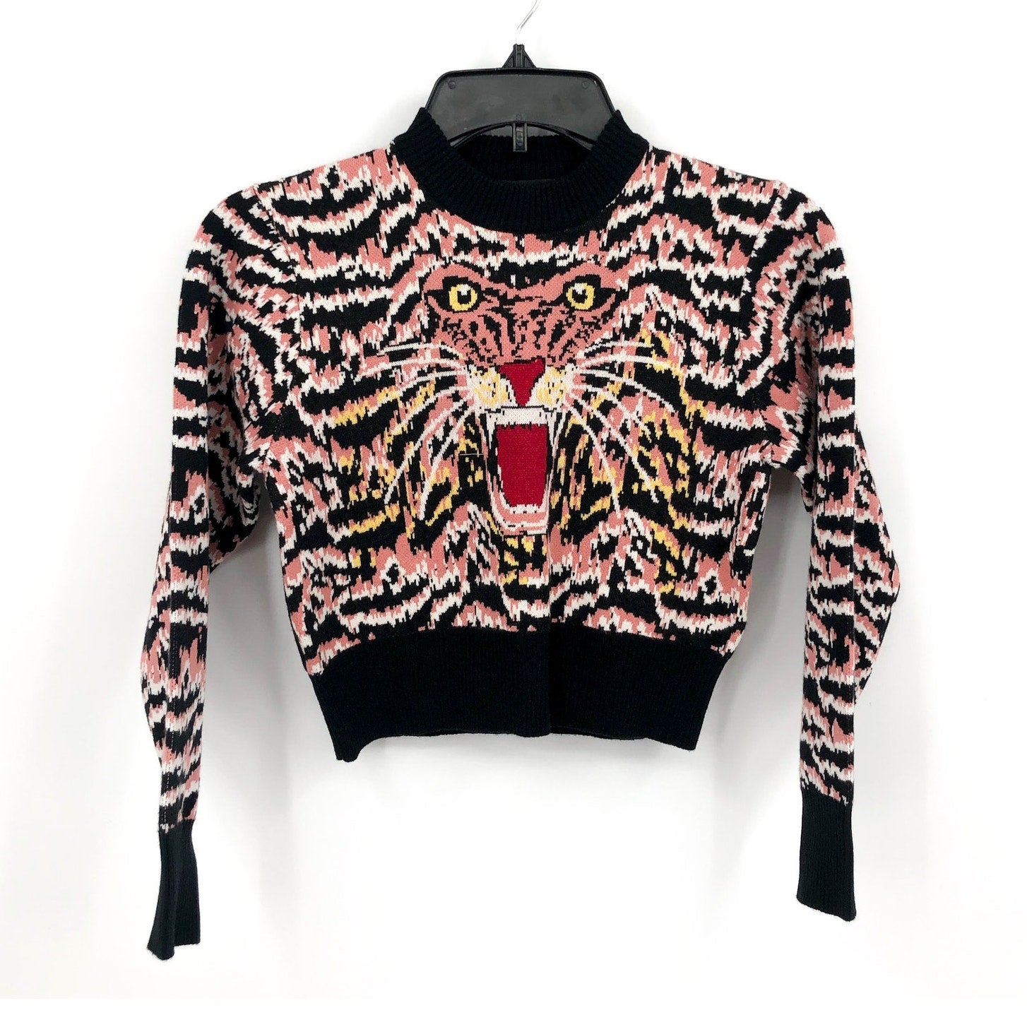 BARDOT JUNIOR Girl's Roar Intarsia Knit Crewneck Sweater Size 10 Black Lion NWT