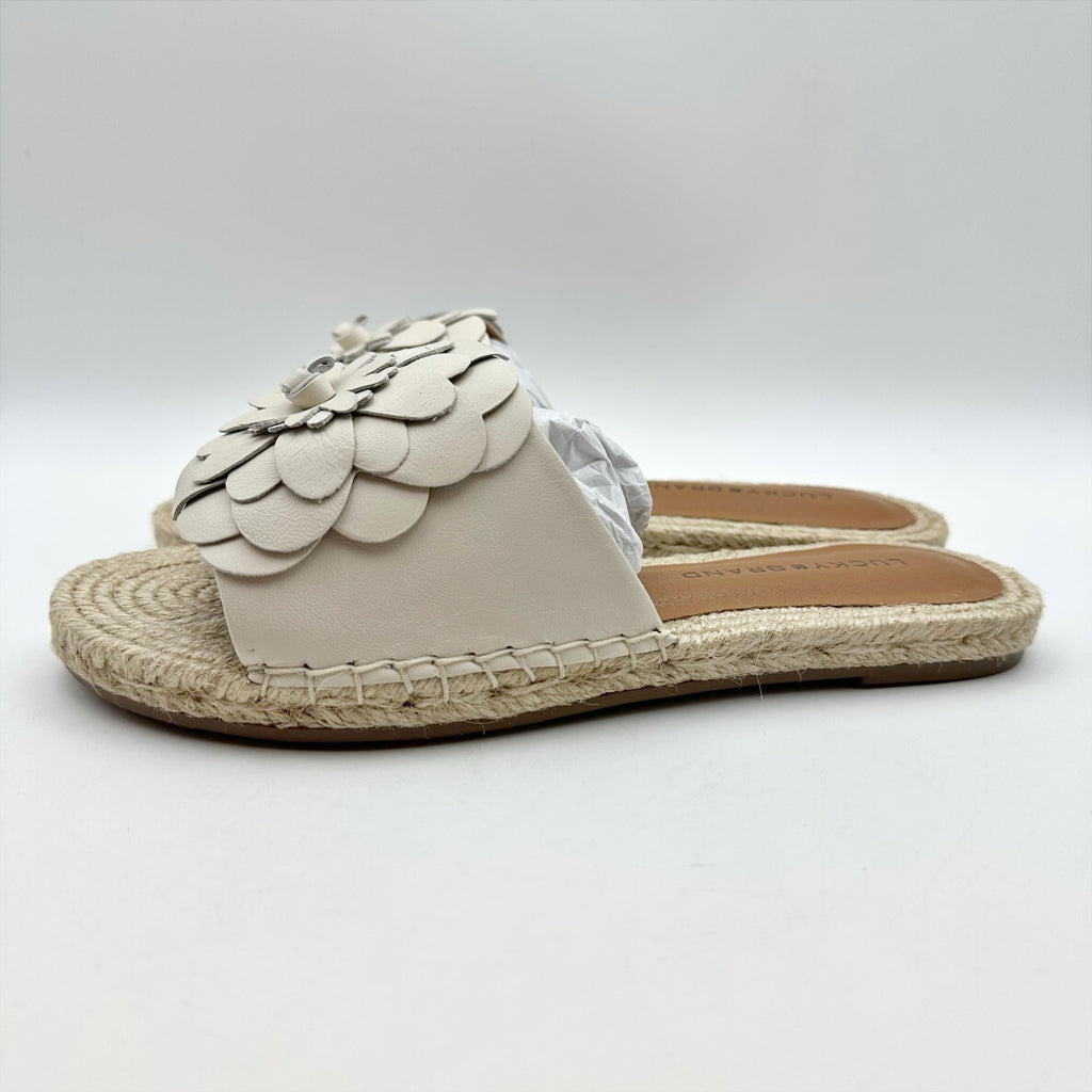 Lucky Brand Womens Biricha Slide Sandals Size 7 M Grey Taupe Leather NIB