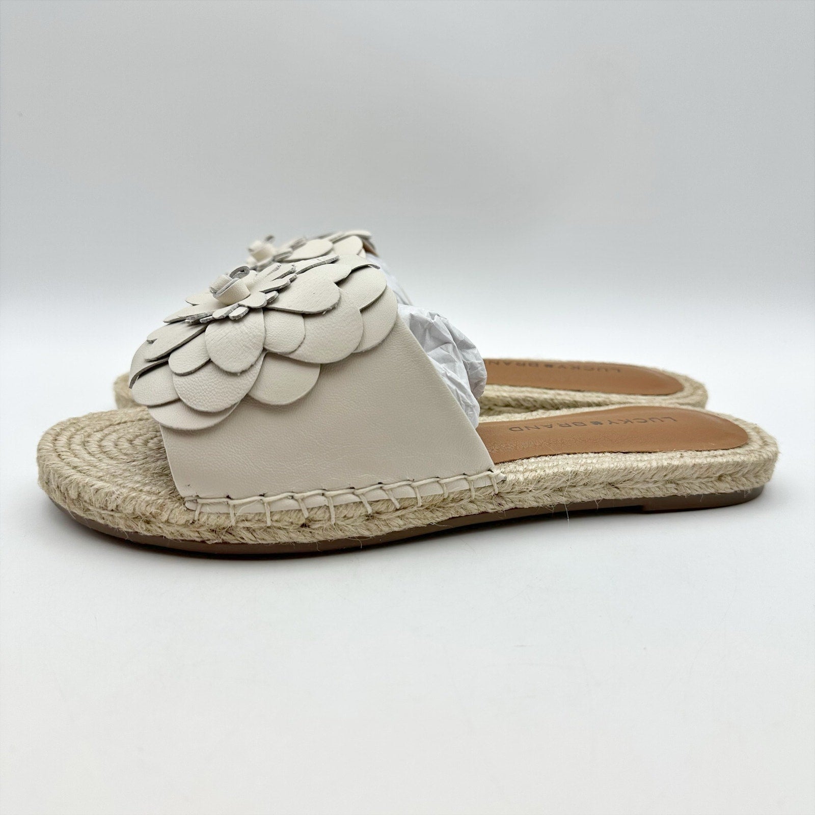 Lucky Brand Womens Biricha Slide Sandals Size 7 M Grey Taupe Leather NIB