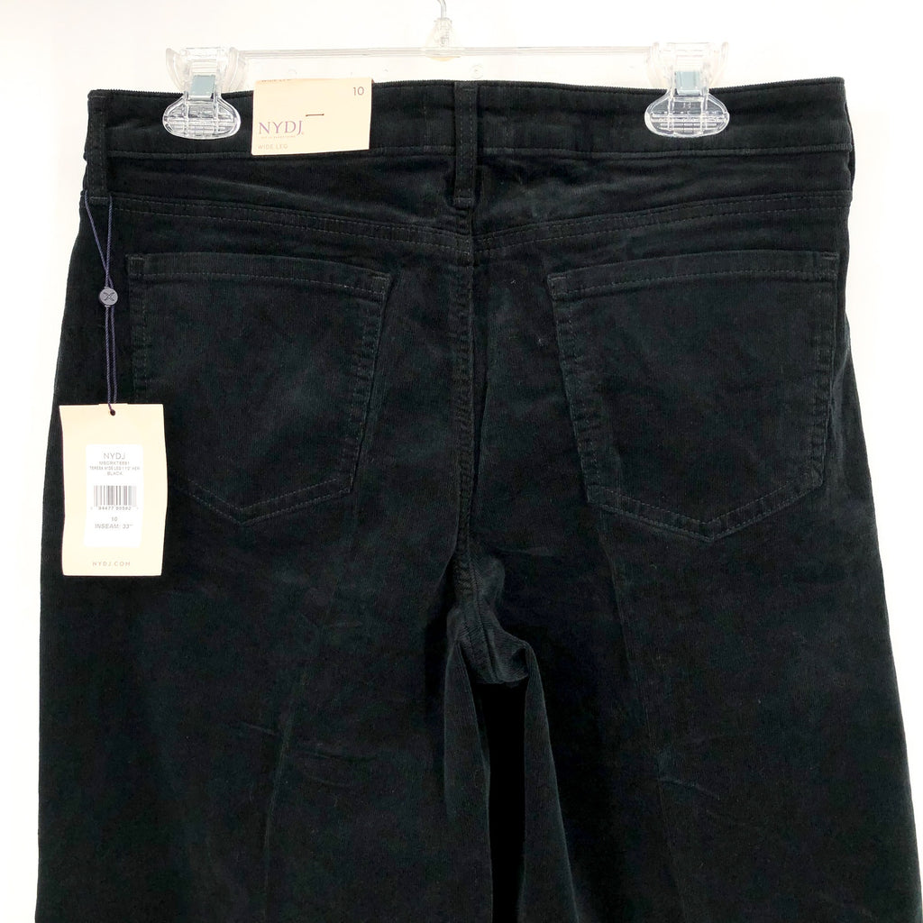 NYDJ Women's Teresa Wide Leg Trouser Pants Size 10 Black Corduroy Stretch NWT