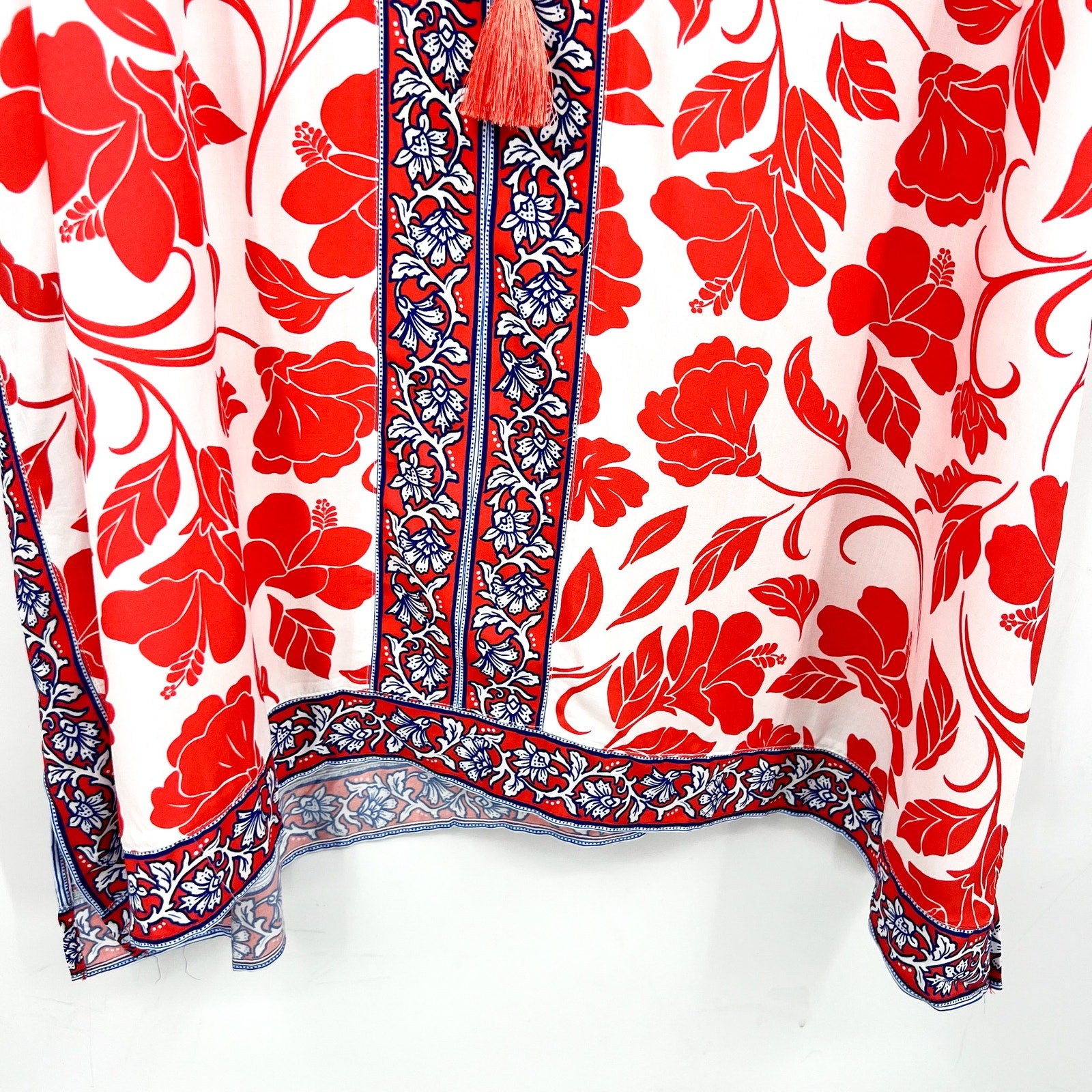 TOMMY BAHAMA Women's Fiori Border Beach Tunic Cover Up Large XL White Red NWT