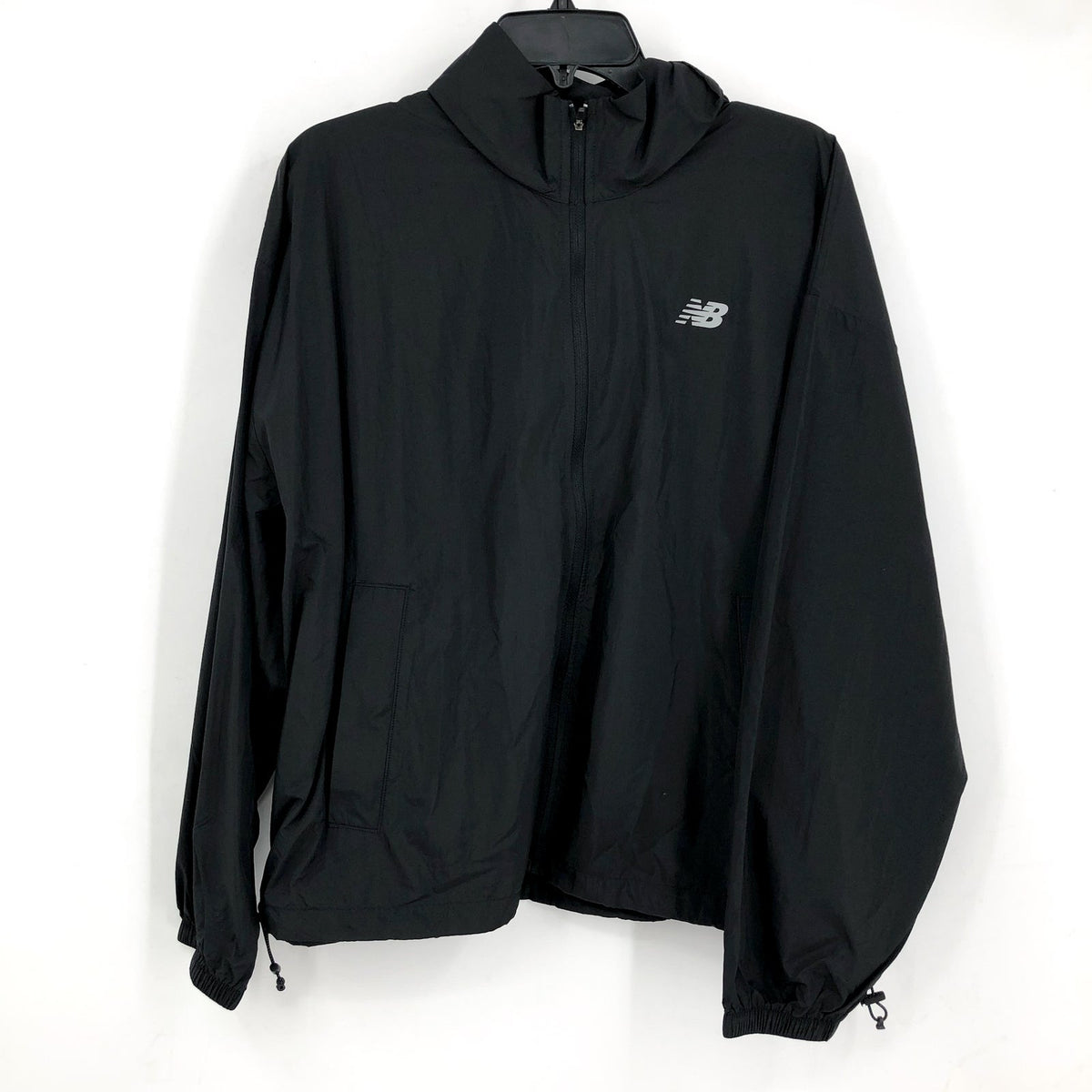 NEW BALANCE Women's Athletics Packable Jacket Large Black Hooded Lightweight NWT