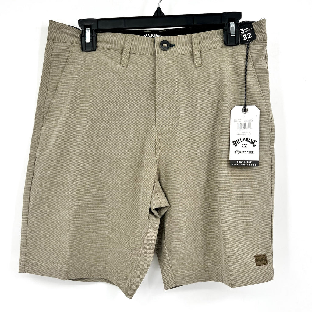 BILLABONG Men's Crossfire 19 Submersible Shorts Size 32 Khaki Flat Front NWT