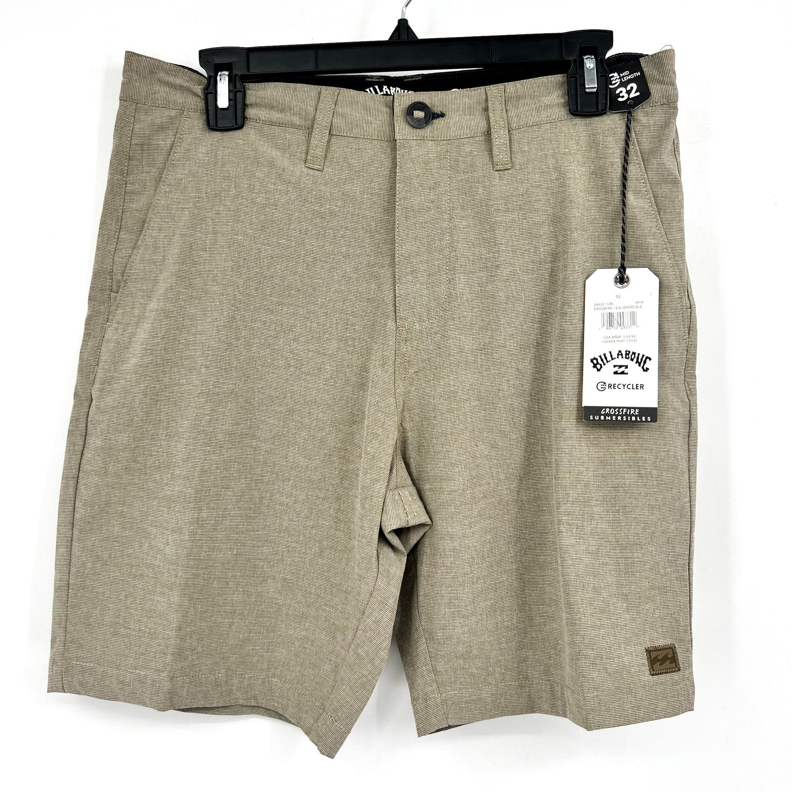 BILLABONG Men's Crossfire 19 Submersible Shorts Size 32 Khaki Flat Front NWT