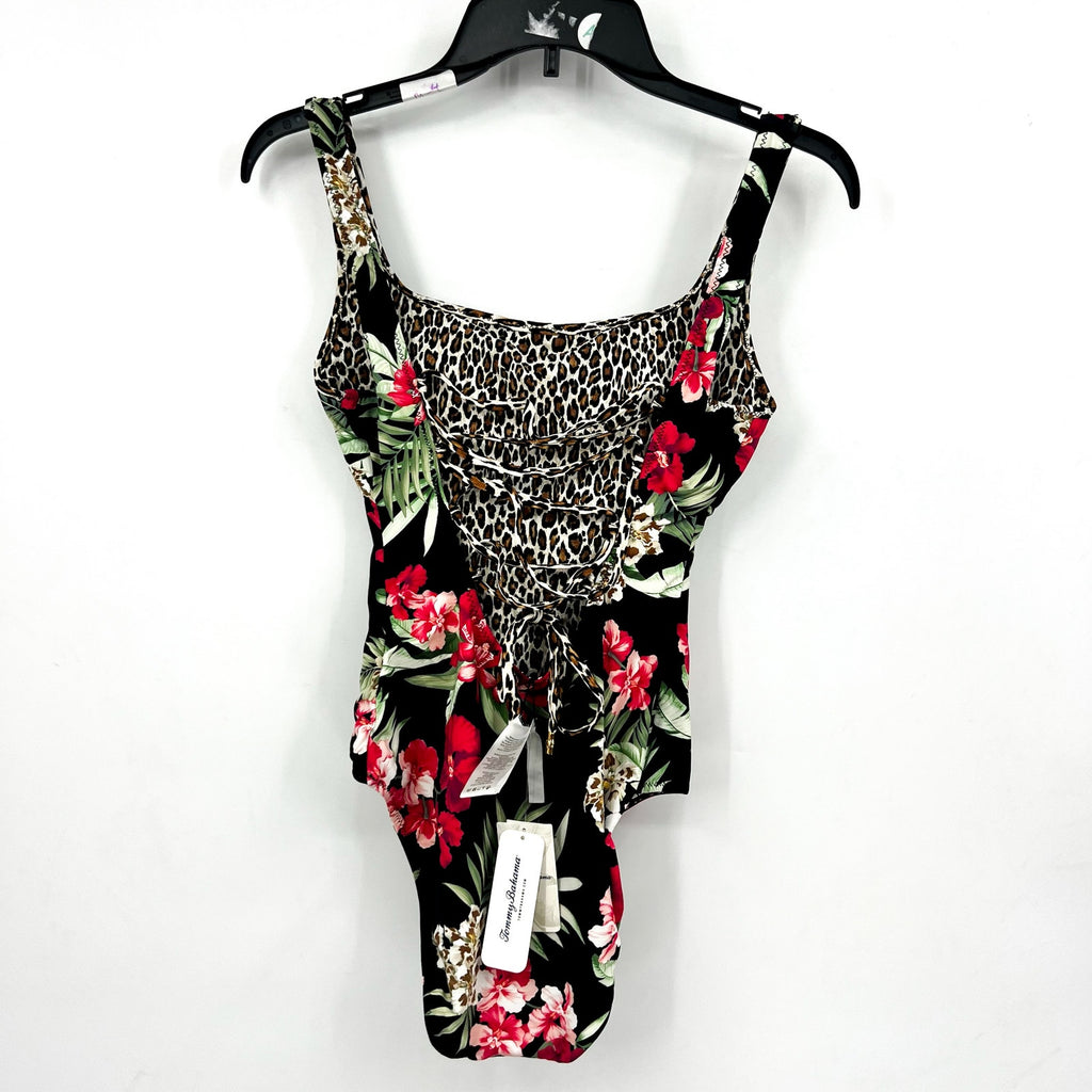 TOMMY BAHAMA Lily Cat Reversible One Piece Swimsuit Size 10 Black Leopard NWT