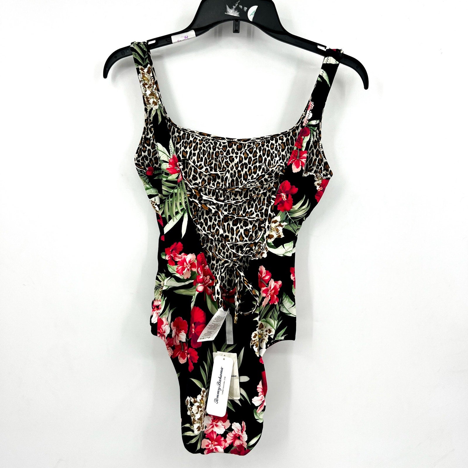 TOMMY BAHAMA Lily Cat Reversible One Piece Swimsuit Size 10 Black Leopard NWT