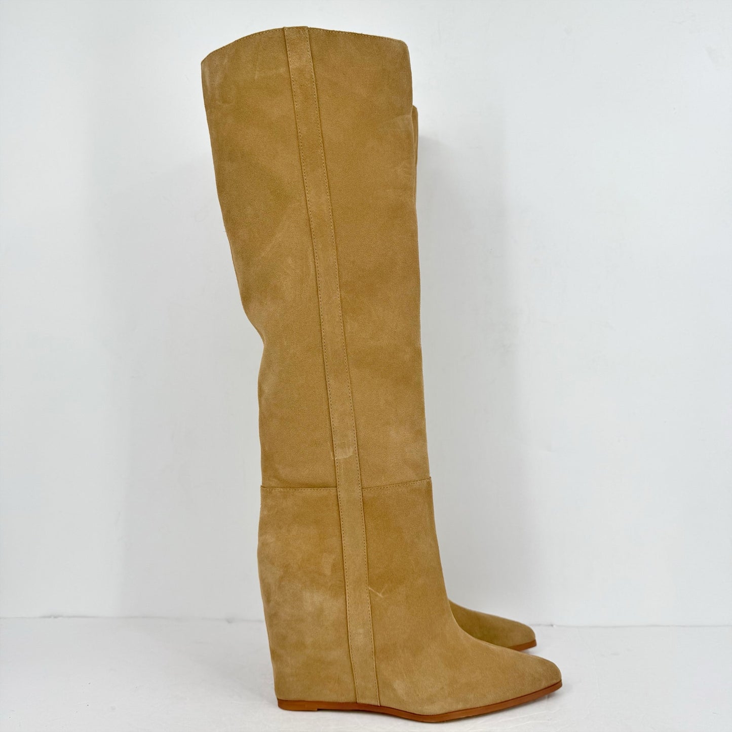 Vince Camuto Womens Tiasie Over the Knee Wedge Boots US 11 M Tan Suede NWOB