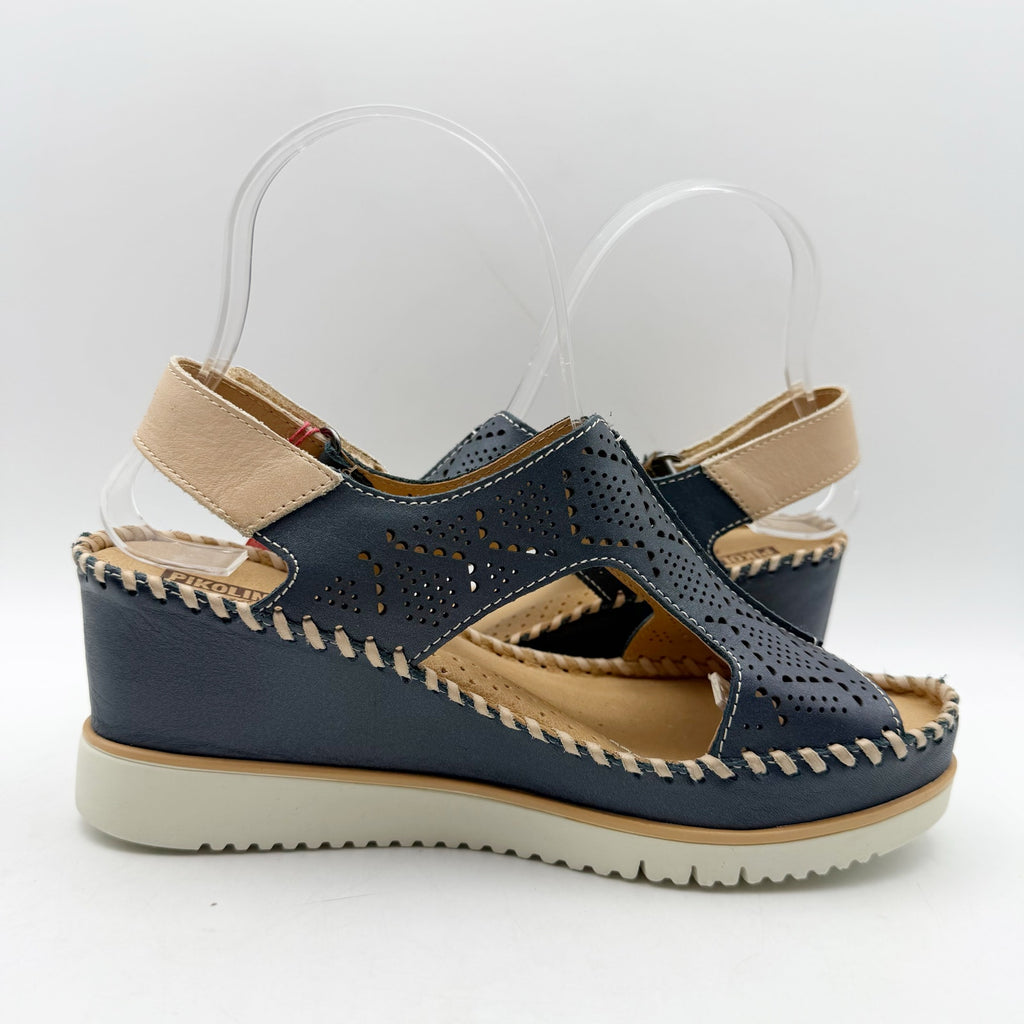 Pikolinos Womens Aguadulce Wedge Sandals EU 37 US 7 Blue Leather NWOB