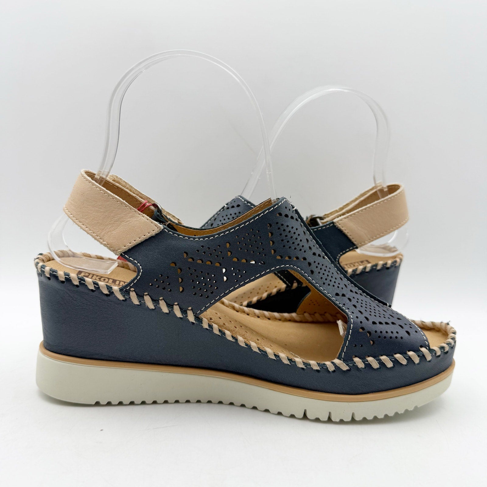 Pikolinos Womens Aguadulce Wedge Sandals EU 37 US 7 Blue Leather NWOB