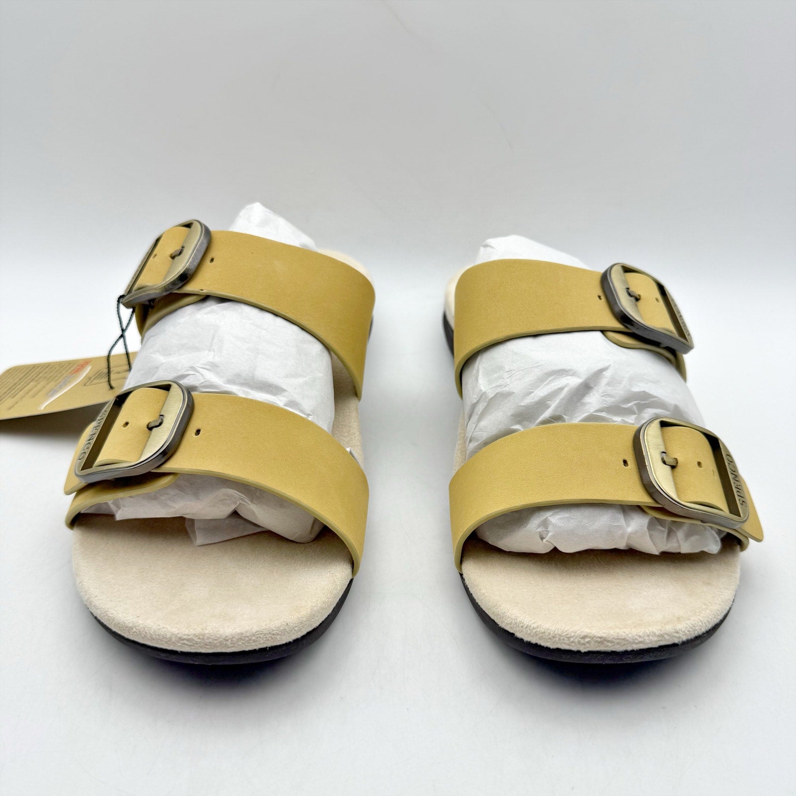 Spenco Womens Vista Slip On Sandals US 7.5 WIDE Yellow Leather Arch Support NIB