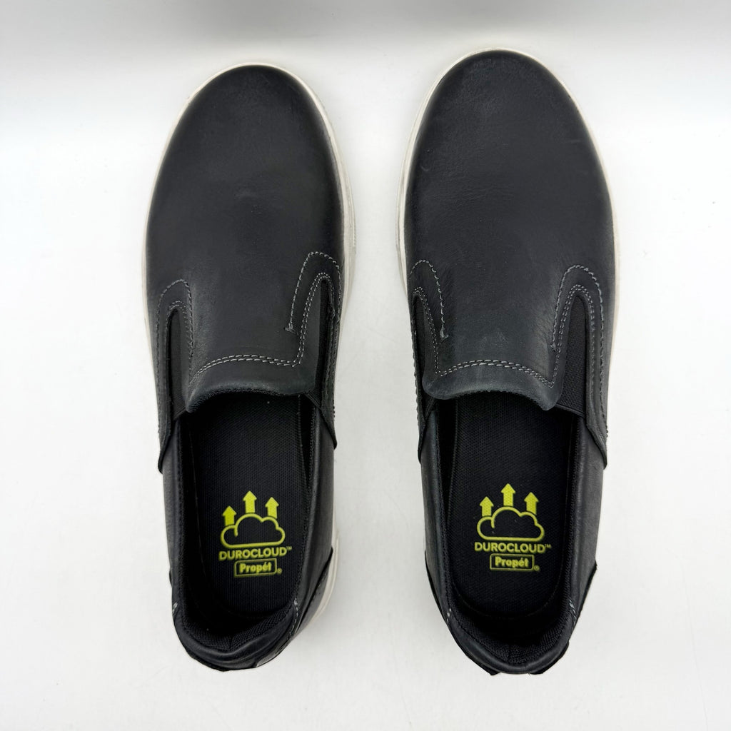 Propet Mens Kedrick Sneakers US 9.5 EEE Black White Leather Slip On NWOB