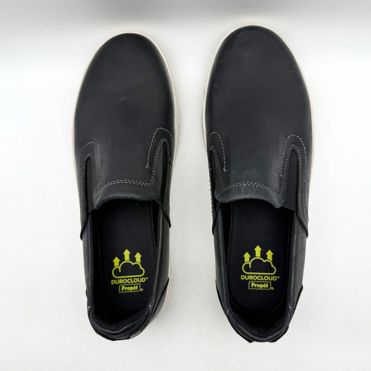 Propet Mens Kedrick Sneakers US 9.5 EEE Black White Leather Slip On NWOB