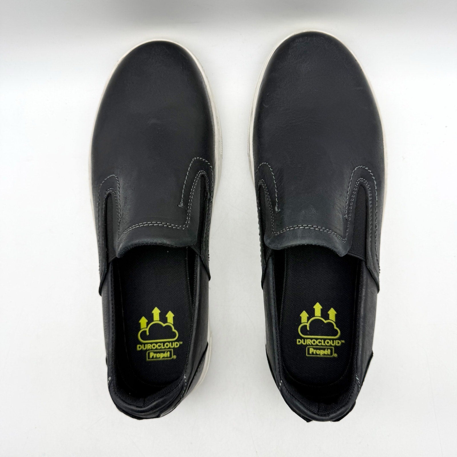 Propet Mens Kedrick Sneakers US 9.5 EEE Black White Leather Slip On NWOB