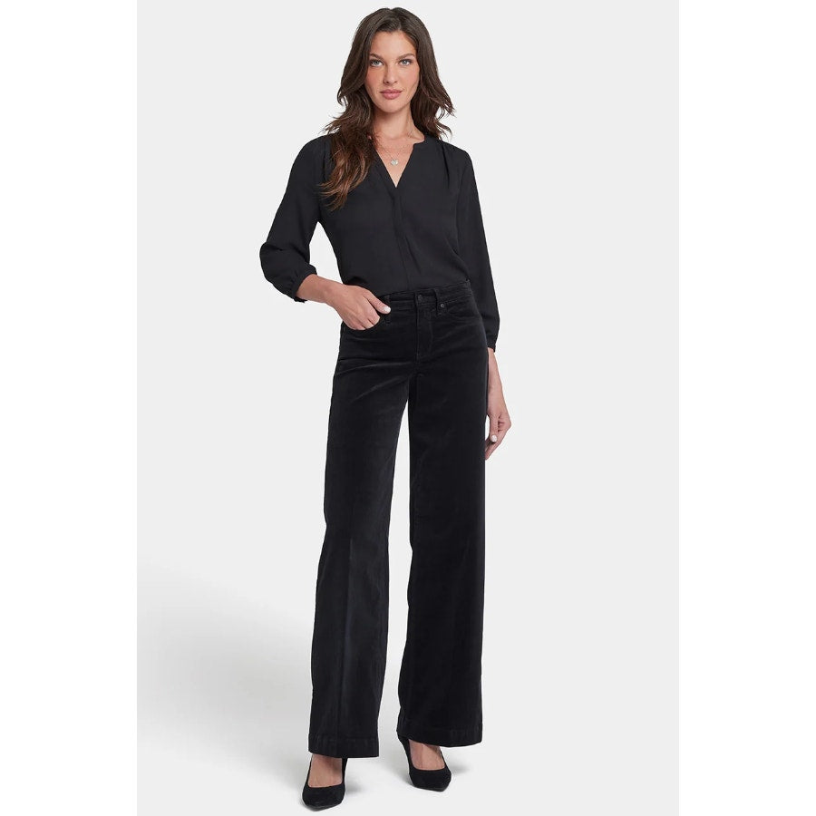 NYDJ Women's Teresa Wide Leg Trouser Pants Size 10 Black Corduroy Stretch NWT