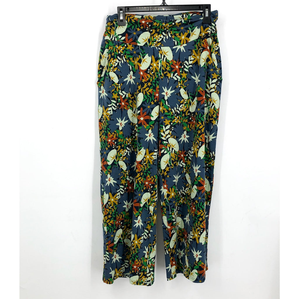 TOAD & CO Women's Chaka Wide Leg Pants Large Blue Midnight Floral Pull-On NWT