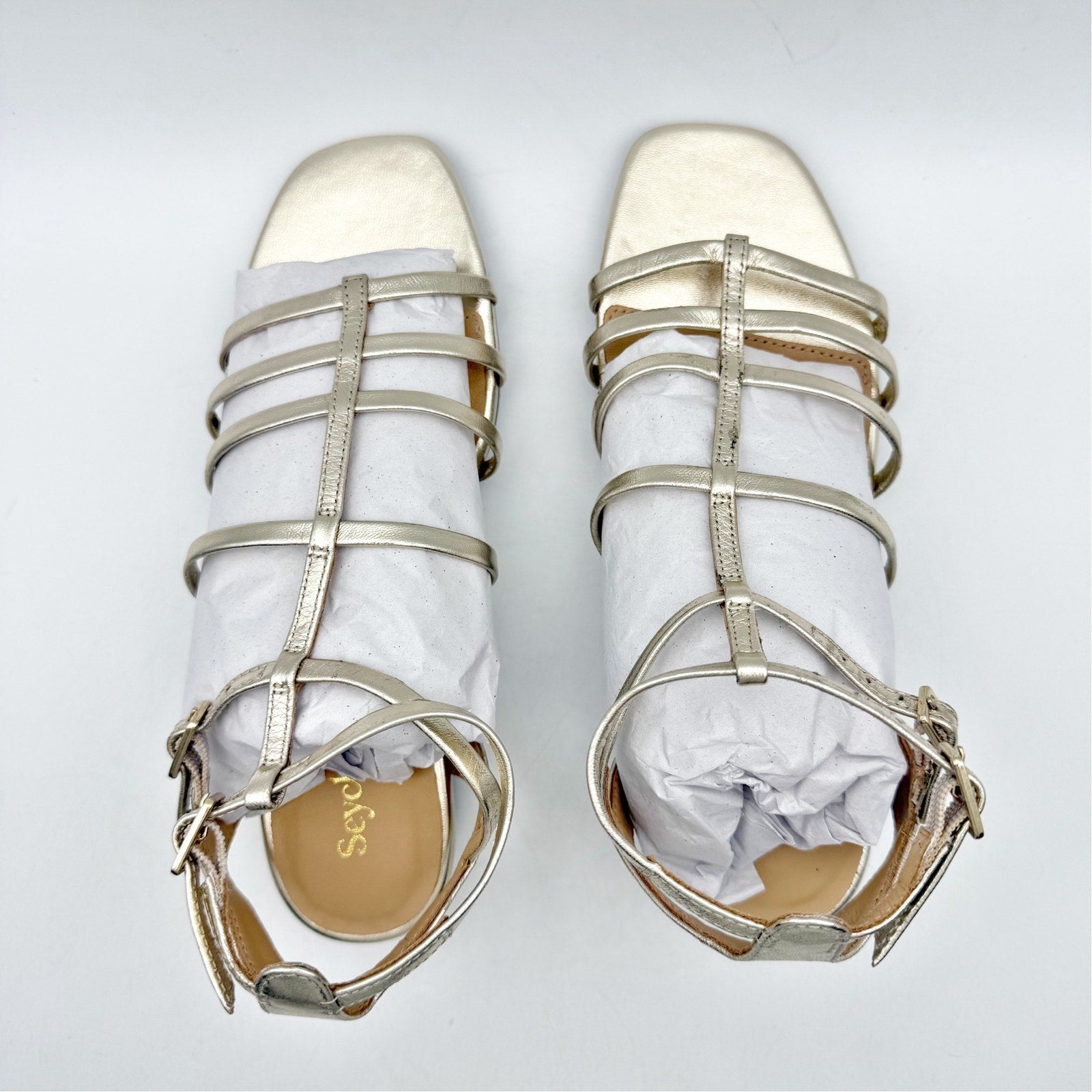 Seychelles Womens Luxurious Wedge Sandals US 6 Gold Leather Gladiator NWOB