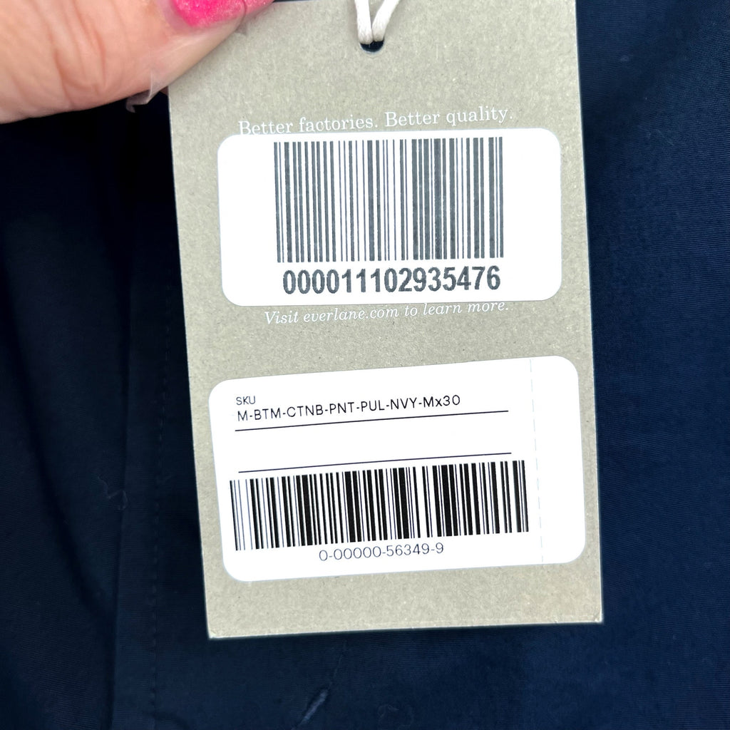 EVERLANE Mens Casual Pants Medium Navy Blue 30" Inseam Cotton Twill Pull-on  NWT