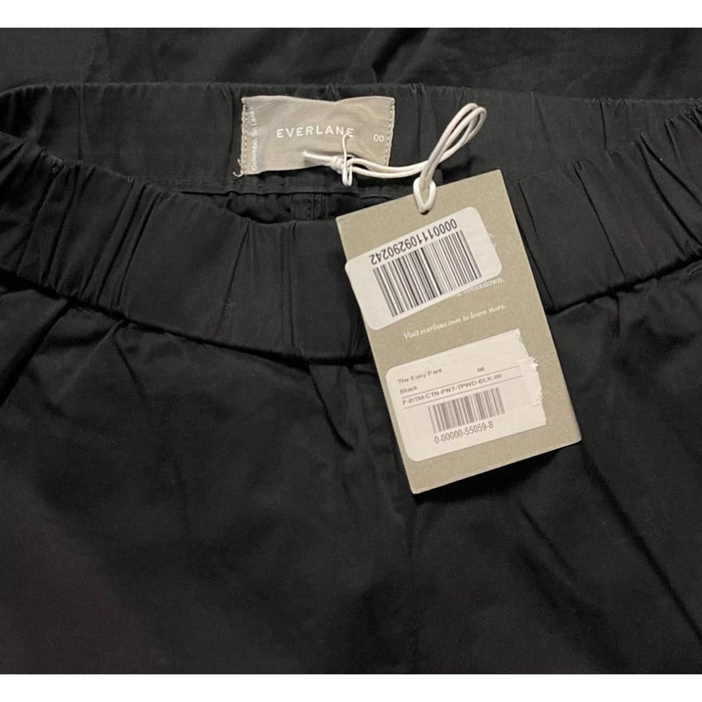 Everlane Womens The Easy Pants Sz 00 Black Elastic Waist Straight Leg Chino NWT