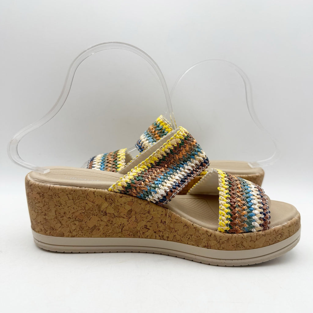 LifeStride Womens Resort Wedge Sandals US 6.5 M Multicolor Raffia Slip On NWOB