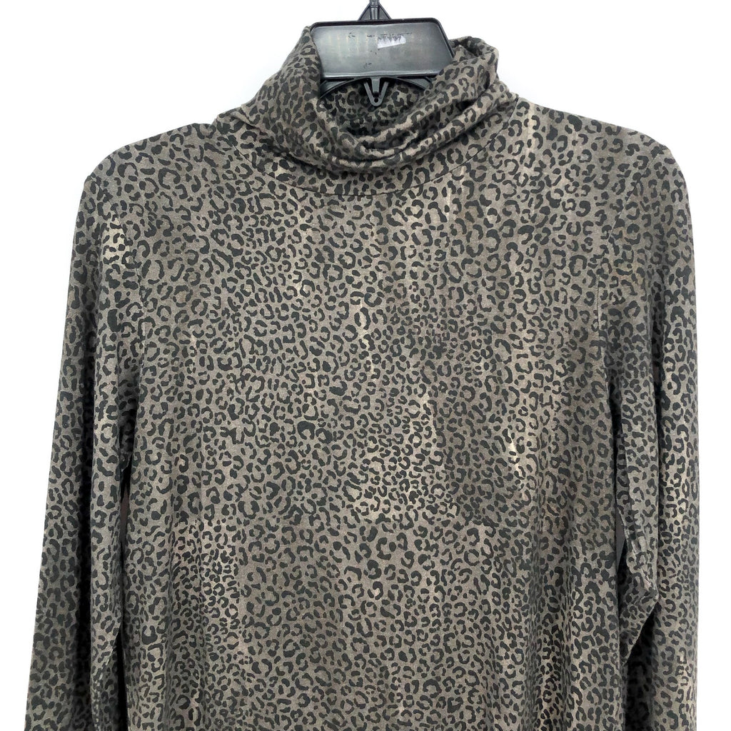 MAJESTIC FILATURES Womens Cashmere Turtleneck Large Size 4 Khaki Cheetah NWT