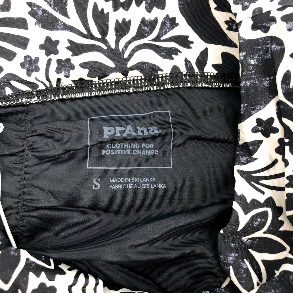 PRANA Women's Aurelia Bikini Bottom Small White Black Flora Fauna High Waist NWT