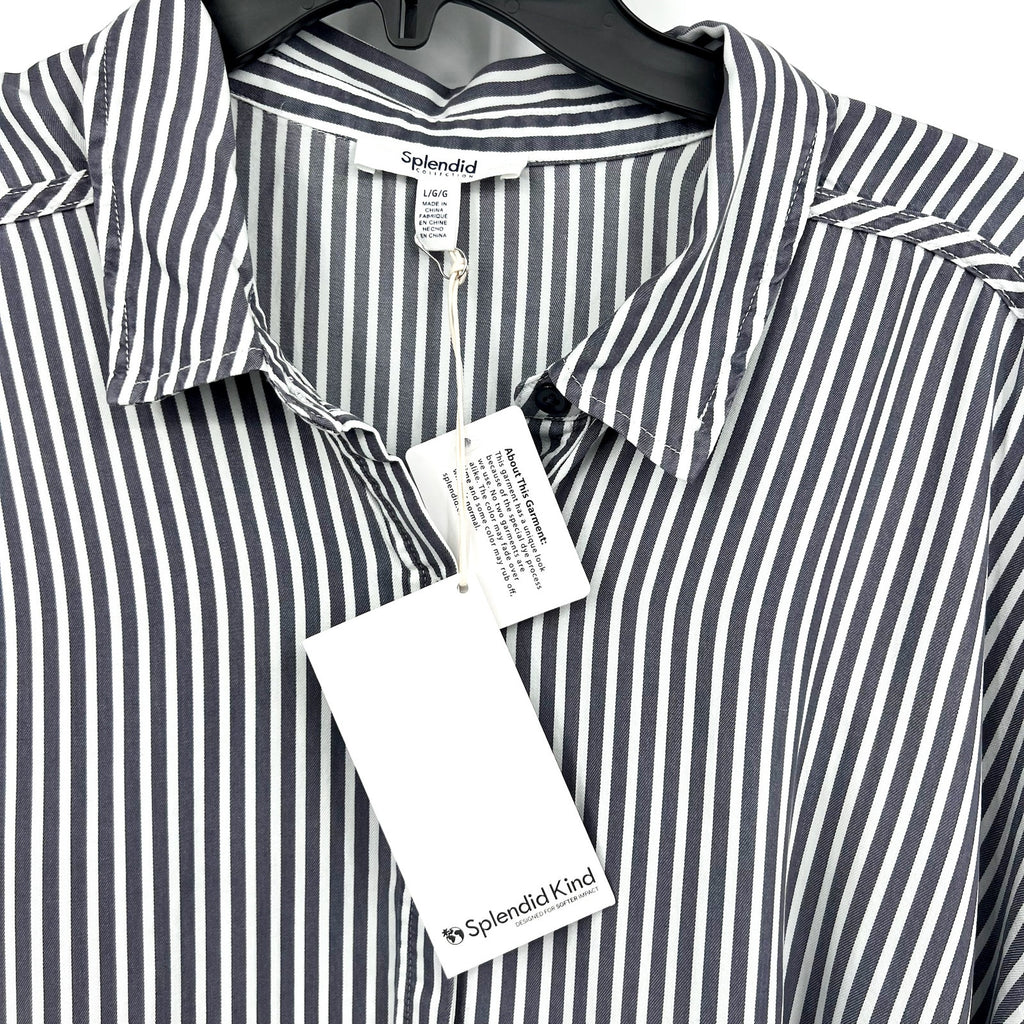 SPLENDID COLLECTION Ella Stripe Button Down Shirt Large Gray White NWT