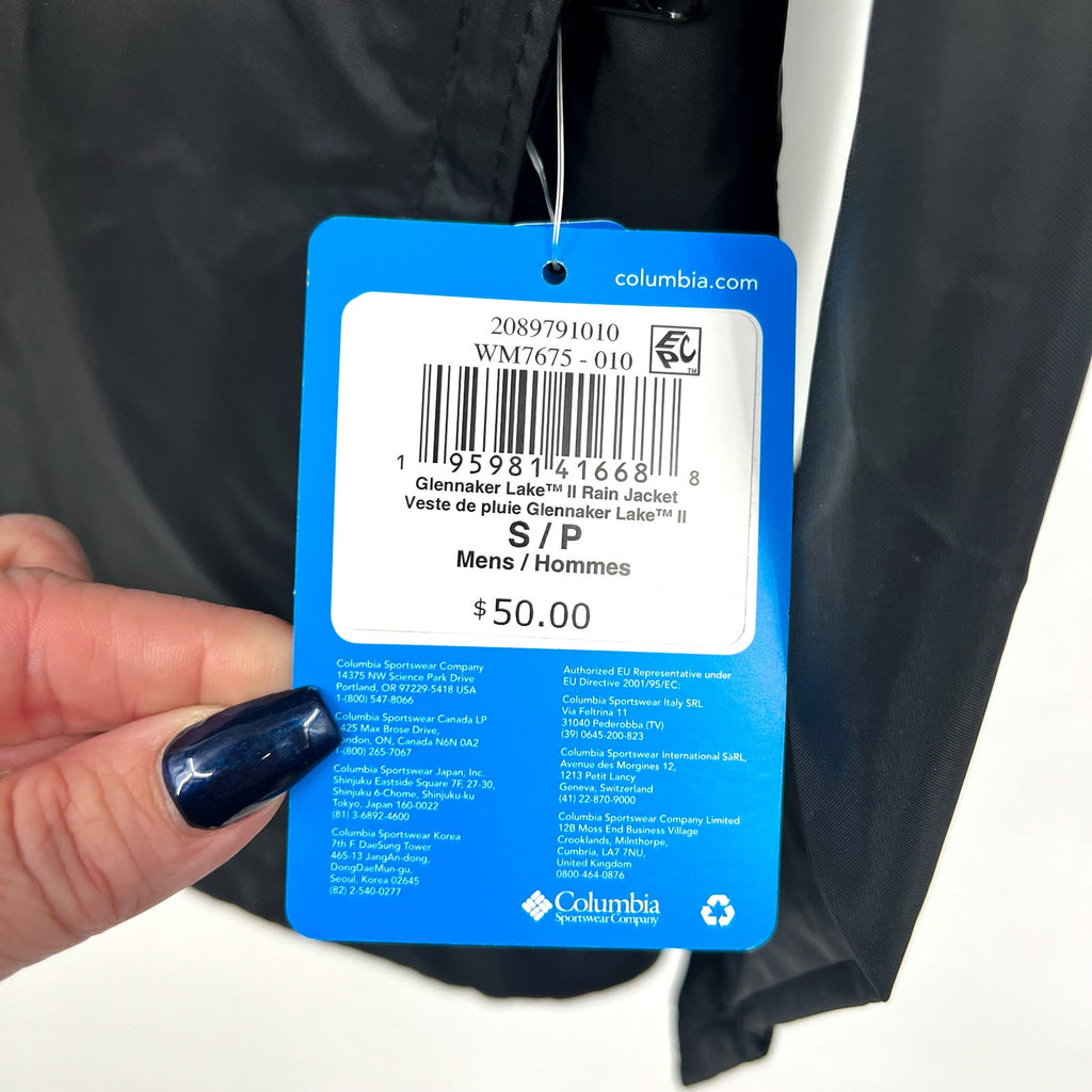 Columbia Men's Glennaker Lake II Rain Jacket Small Black Water Resistant NWT