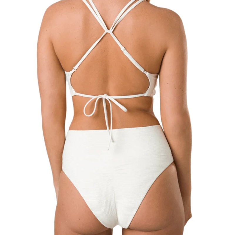 PRANA Women's Aurelia Swim Bottoms Small White Horchata Ottoman High Waist NWT