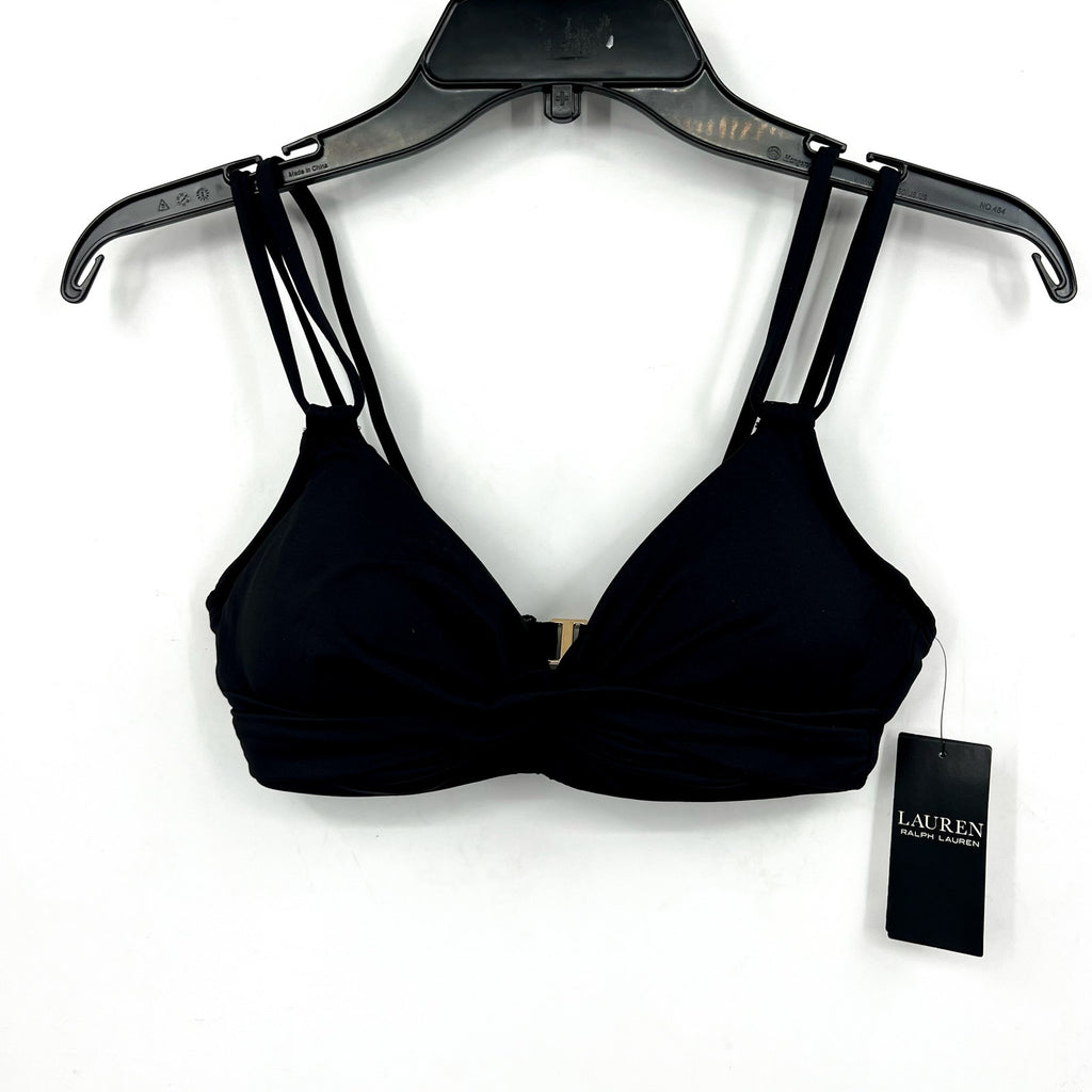 LAUREN RALPH LAUREN Double Strap Twist Bikini Top Size 4 Black Underwire NWT