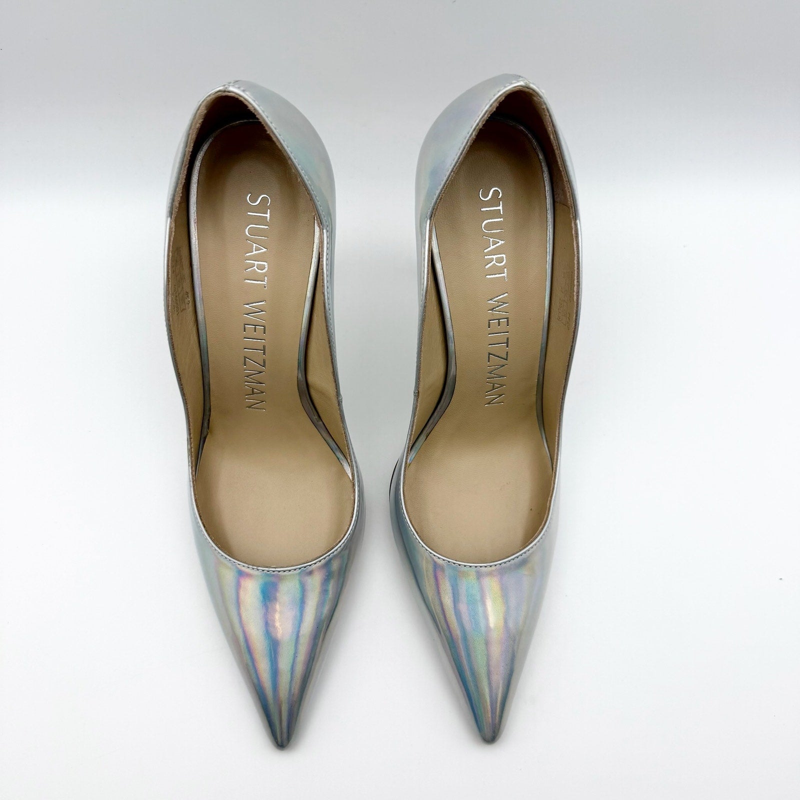 Stuart Weitzman Womens Iridescent Scallop Pumps US 6.5 Silver NWOB