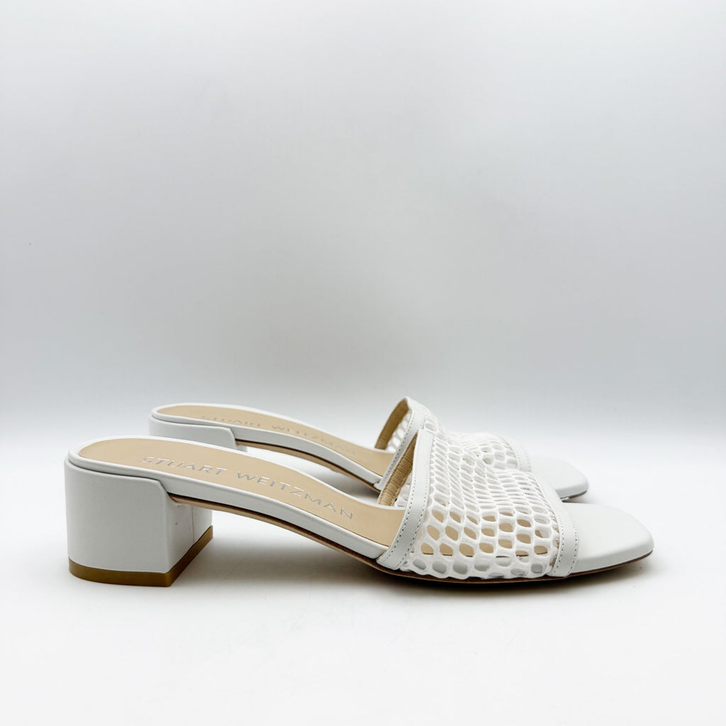 Stuart Weitzman Cayman 35 Slide Heels US 8.5 White Slip On Sandals NIB