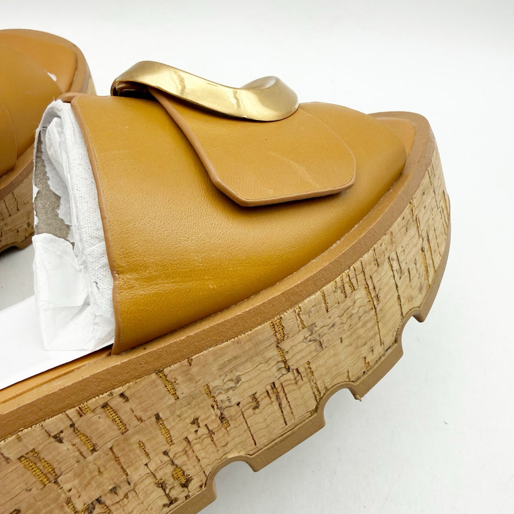Franco Sarto Womens Hoda Cork Platform Slide Sandals US 6.5 M Tan Leather NWOB