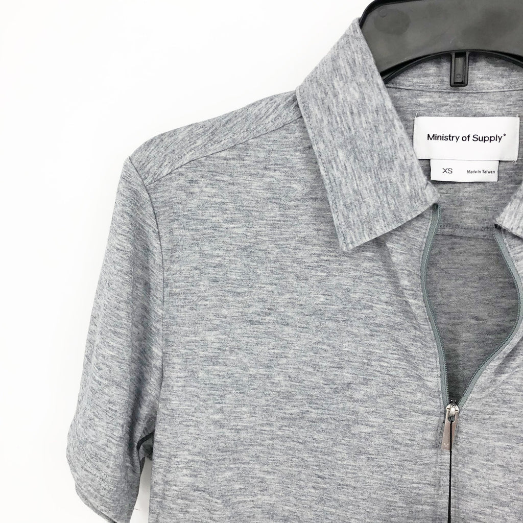 Ministry of Supply Mens Zip Polo Shirt XS Light Grey Composite Merino NWT