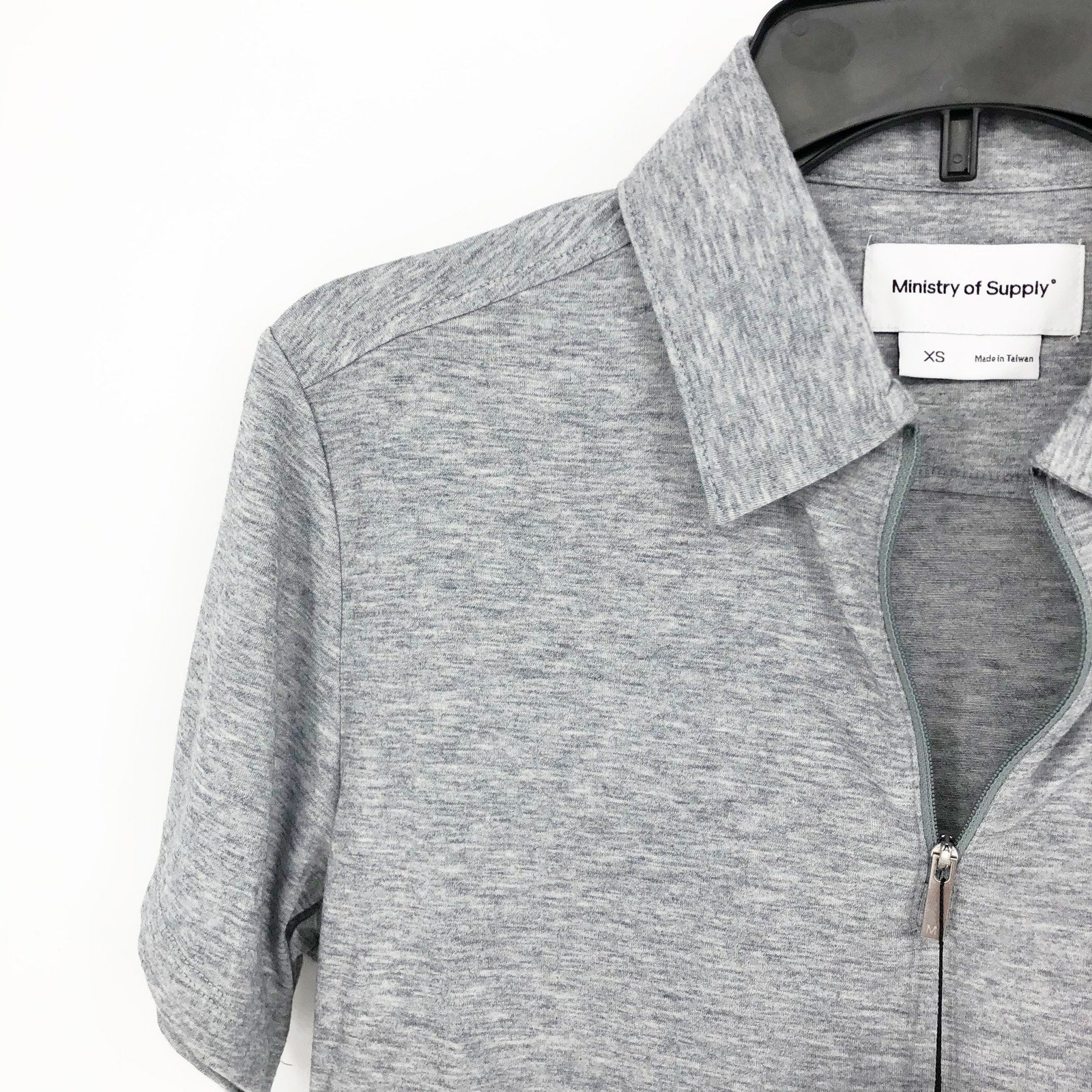 Ministry of Supply Mens Zip Polo Shirt XS Light Grey Composite Merino NWT