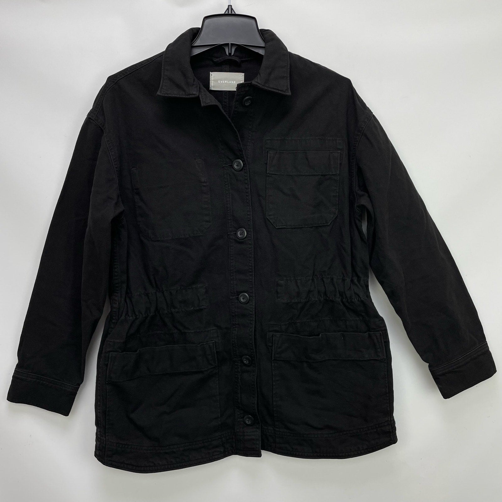 Everlane Womens The Cinchable Chore Jacket XS Black Cotton Canvas NWT