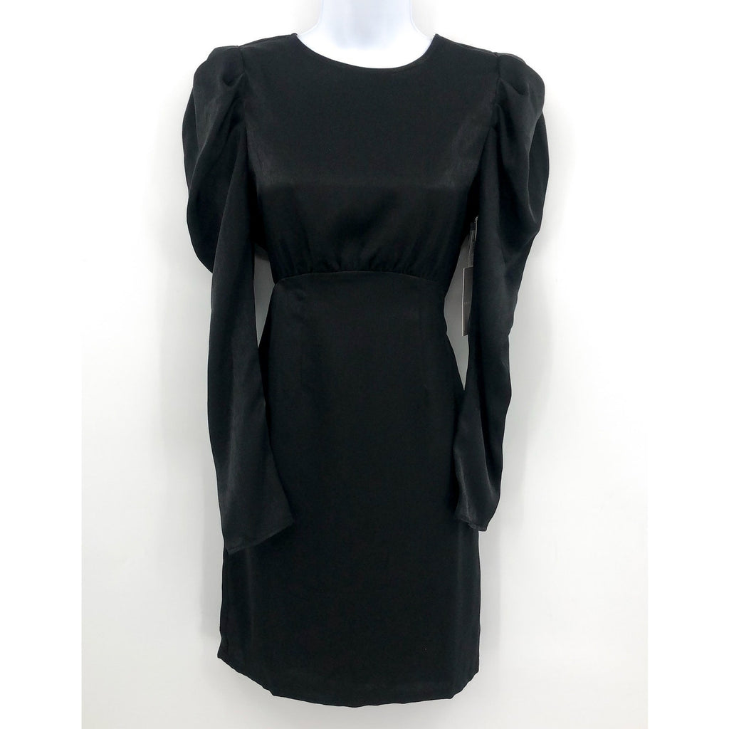 CHELSEA28 Womens Puff Sleeve Mini Dress XS Black Satin Long Sleeve Cut-Out NWT