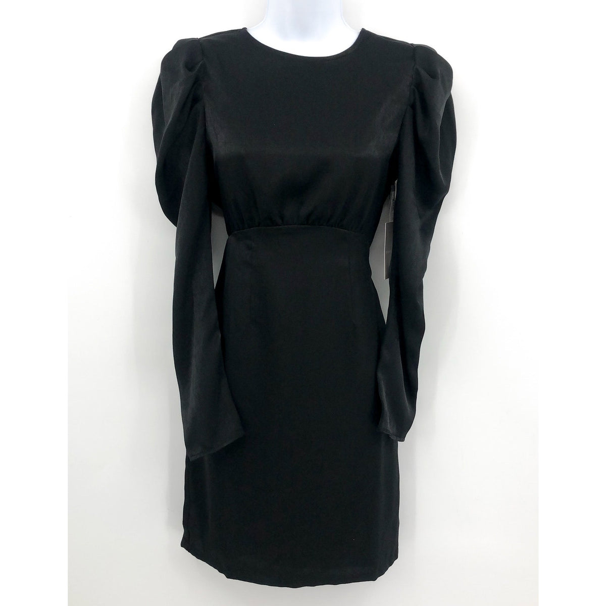 CHELSEA28 Womens Puff Sleeve Mini Dress XS Black Satin Long Sleeve Cut-Out NWT