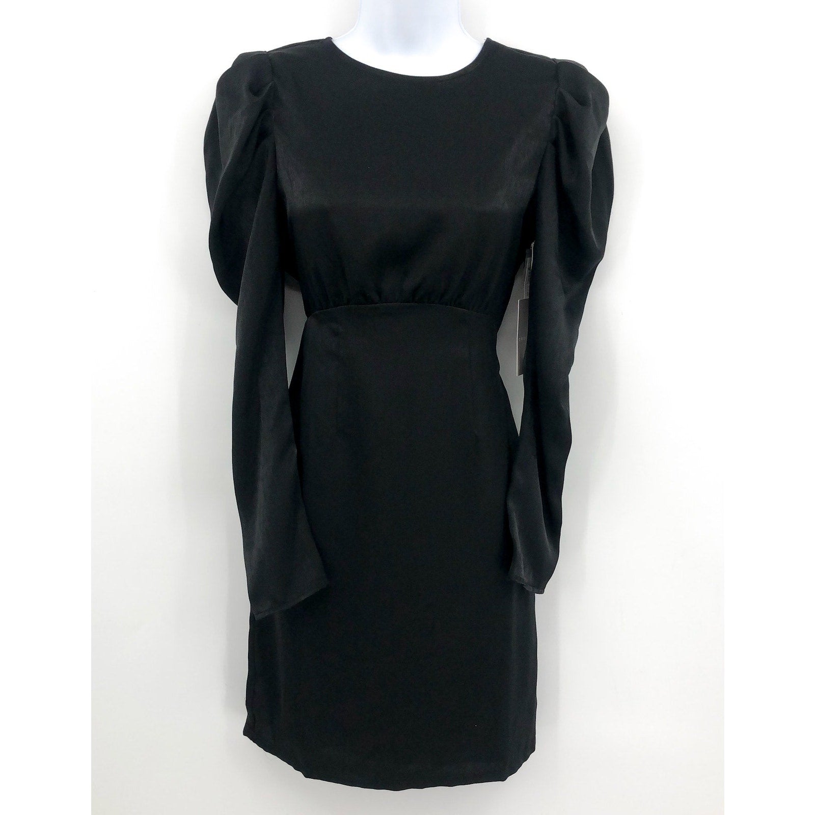 CHELSEA28 Womens Puff Sleeve Mini Dress XS Black Satin Long Sleeve Cut-Out NWT